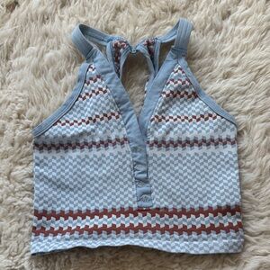 Free People Movement Blue and Brown Patterned Halter Top